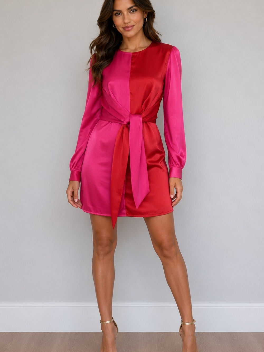 HOUSE OF HARLOW X REVOLVE Lotta Dress Colorblock Tie-Waist Mini Pink Red Sz XS